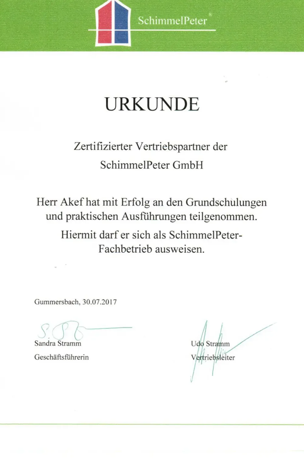 Urkunde-SchimmelPeter Zertifikate- Swiss Renovation-03